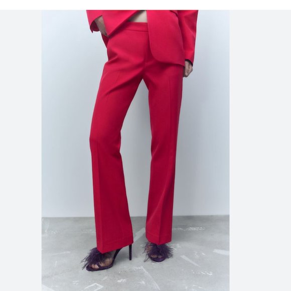 Zara Low Rise Flare Dressy Pants Trousers Pockets Fuchsia Pink Size S - Picture 3 of 15
